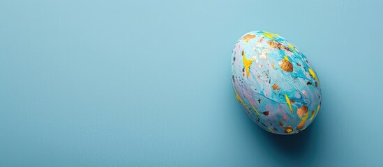Fototapete - Top down view of a blue painted Easter egg frame providing room for text on a flat surface. Creative banner. Copyspace image