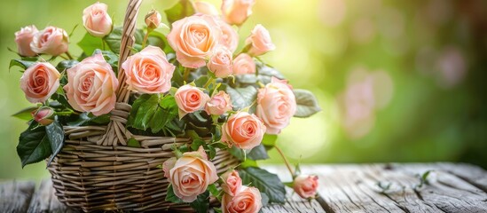 Aufkleber - Basket filled with a bunch of beautifully arranged roses providing a lovely copy space image