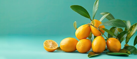 Poster - Colorful background enhances the appeal of the delicious kumquat fruit in the copy space image