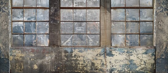 Poster - Texture of an aged wall featuring large panoramic windows providing a copyspace image