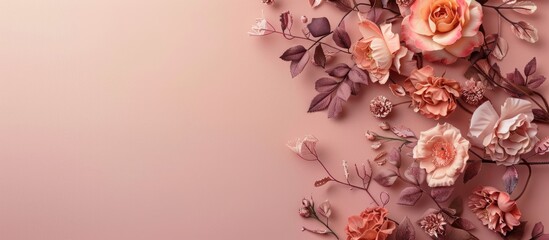 Aufkleber - Copy space image featuring a flat lay top view of a composition crafted from roses and decorative elements within a frame