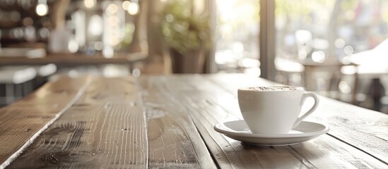 Aufkleber - Coffee cup on a table in a cafe with a copy space image