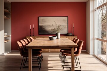 Wall Mural - Dining room wood architecture furniture.