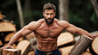 © yevhen89 - An athletic Caucasian handsome woodcutter macho with beard, bare torso