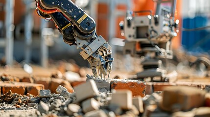 Construction robot laying bricks and mortar 