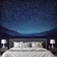 Wall Mural - Starry night sky background with deep blue hues