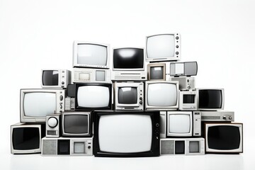 Sticker - Old televisions screen white background electronics.