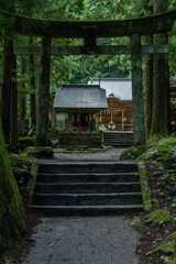 苔むした甲斐駒ヶ岳神社の鳥居