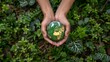 © BG_Illustrations - Small Hands Holding Vibrant Earth Surrounded by Greenery