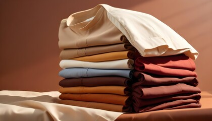 stack of colourful cotton clothes, close up pile of clothing