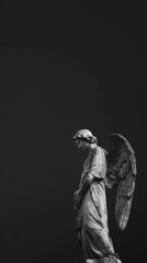 Canvas Print - Photography of statue angel sculpture black white.