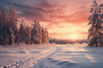 Wall Mural - Landscape snow panoramic outdoors.