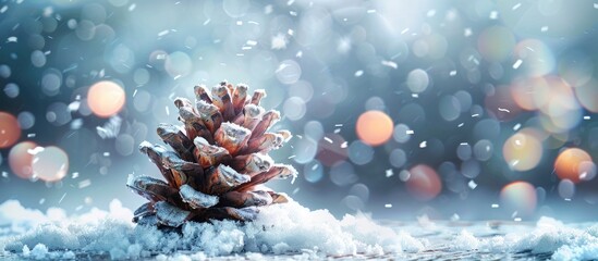 Poster - Christmas decoration Pine cone covered in faux snow perfect for festive settings with copy space image