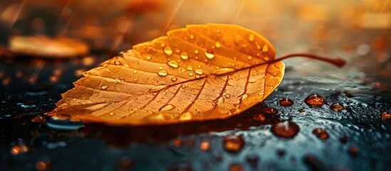 Aufkleber - Close up view of an autumn leaf with a background suitable for adding text copy space image