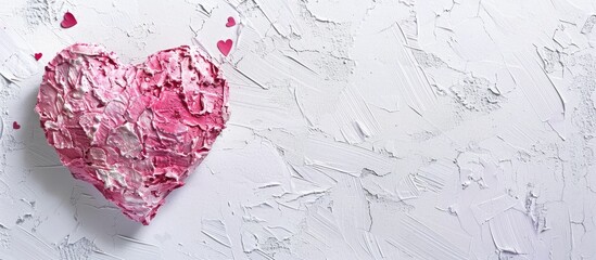 Poster - Decorative pink heart on a white background with a rough texture ideal for wedding or Christmas themes suitable for a flat lay. Creative banner. Copyspace image