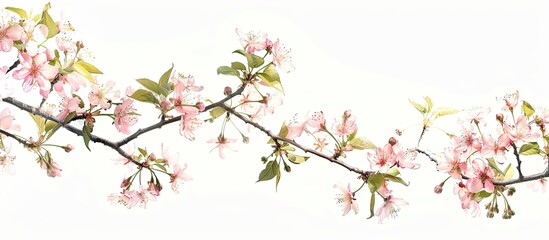 Fototapete - Capture the essence of spring with lovely blooming branches against a white backdrop perfect for adding text in the copy space image