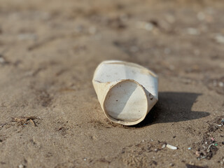 Poster - A paper cups is laying on the sand