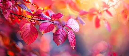 Aufkleber - Close up of vibrant autumn leaves on a tree or bush with warm colorful background presenting a natural theme and including copy space image