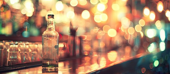 Poster - Blurred vintage toned bar image at a nighttime party with bokeh background for copy space image