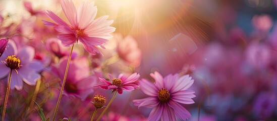 Wall Mural - vibrant cosmos flowers in full bloom during the autumn season creating a picturesque scene with copy