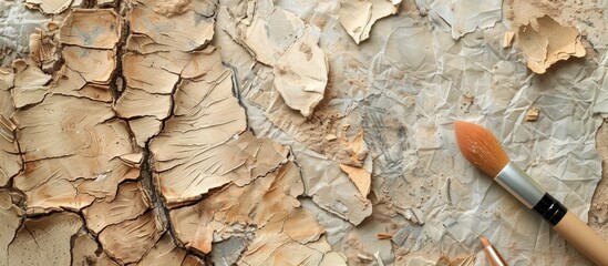 Poster - Create a natural backdrop for cosmetics with a copy space image mixing tree bark and torn beige paper