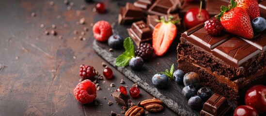 Sticker - Chocolate and fruit cake with low calorie ingredients featured in a copy space image