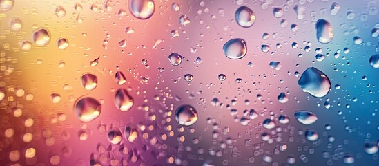 Canvas Print - Abstract blurred backgrounds in various colors with water droplets on glass creating an artistic copy space image