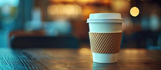 Aufkleber - Coffee cup on the tabletop with selective focus and a tinted background for a professional look perfect for a copy space image