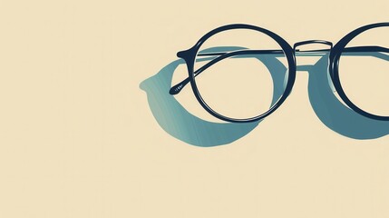 Aufkleber - Black round glasses with blue shadows lie on a light yellow surface. Generative AI
