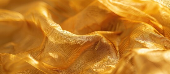 Aufkleber - A close up macro photograph of crumpled golden fabric texture in the backdrop with copy space image