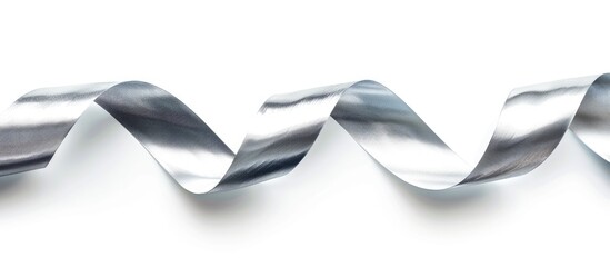 Sticker - Close up of a beautiful silver ribbon isolated on a white background ideal for featuring in a copy space image