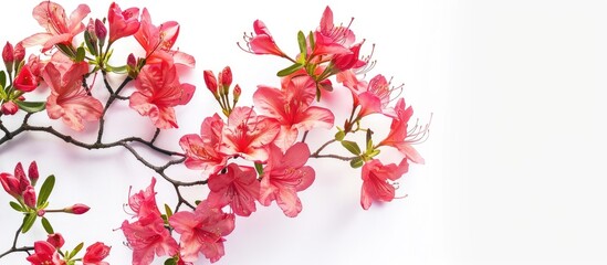 Wall Mural - a bright spring azalea decoration set against a white backdrop with ample copy space image