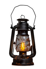 Poster - old vintage rusty kerosene black lamp isoleted on gray background. Glass oil lamp. Storm lantern. object vintage concept