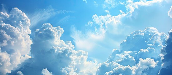 Aufkleber - Background of a clear blue sky with fluffy white clouds in a copy space image
