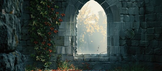 Canvas Print - Ancient castle window with empty space for a picture. Creative banner. Copyspace image