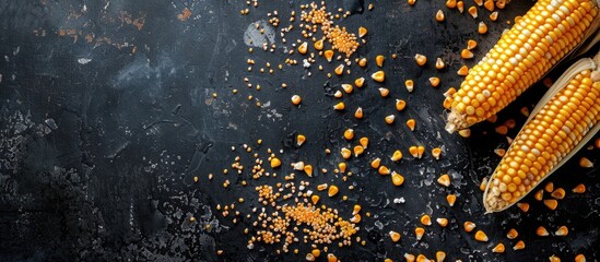 Aufkleber - Corn on a black surface with copy space image