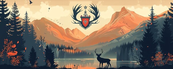 Wall Mural - Clan crest, Scottish heritage, flat design illustration