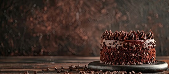 Aufkleber - Chocolate cake set against a dark backdrop with copy space image available