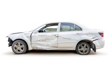 Wall Mural - Damaged white sedan vehicle accident