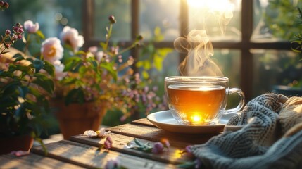 Canvas Print - Cup of Tea on Wooden Table