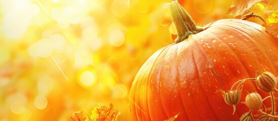 Poster - Close up view of a pumpkin in autumn with space for text or image insertion. Creative banner. Copyspace image
