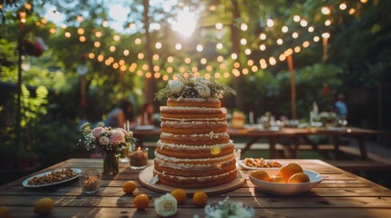 Wall Mural - Cake on Wooden Table