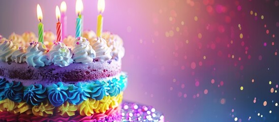 Aufkleber - Celebrate with a colorful birthday cake adorned with candles on a festive background with copy space image