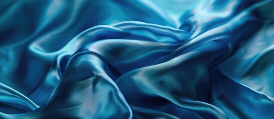 Aufkleber - Close up view of a shimmering silk fabric against a phantom blue background with copy space image