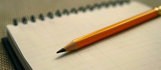 Poster - Close up of a notepad with empty pages and a pencil on top ideal for adding text or drawings with a large copy space image