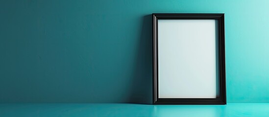 Aufkleber - Blue background with a white and black photo frame and copy space image