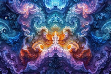Wall Mural - kaleidoscopic dreamscape of swirling fractal patterns vibrant colors blend and morph in hypnotic sym