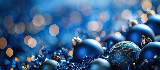 Poster - Abstract Christmas design featuring a blue background with bokeh effect suitable for use as a copy space image