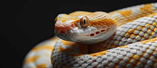 Wall Mural - Albino Great Plains rat snake Elaphe emoryi displayed on a dark backdrop with copy space image