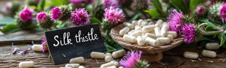 Wall Mural - Plants and capsules supplements. Selective focus.